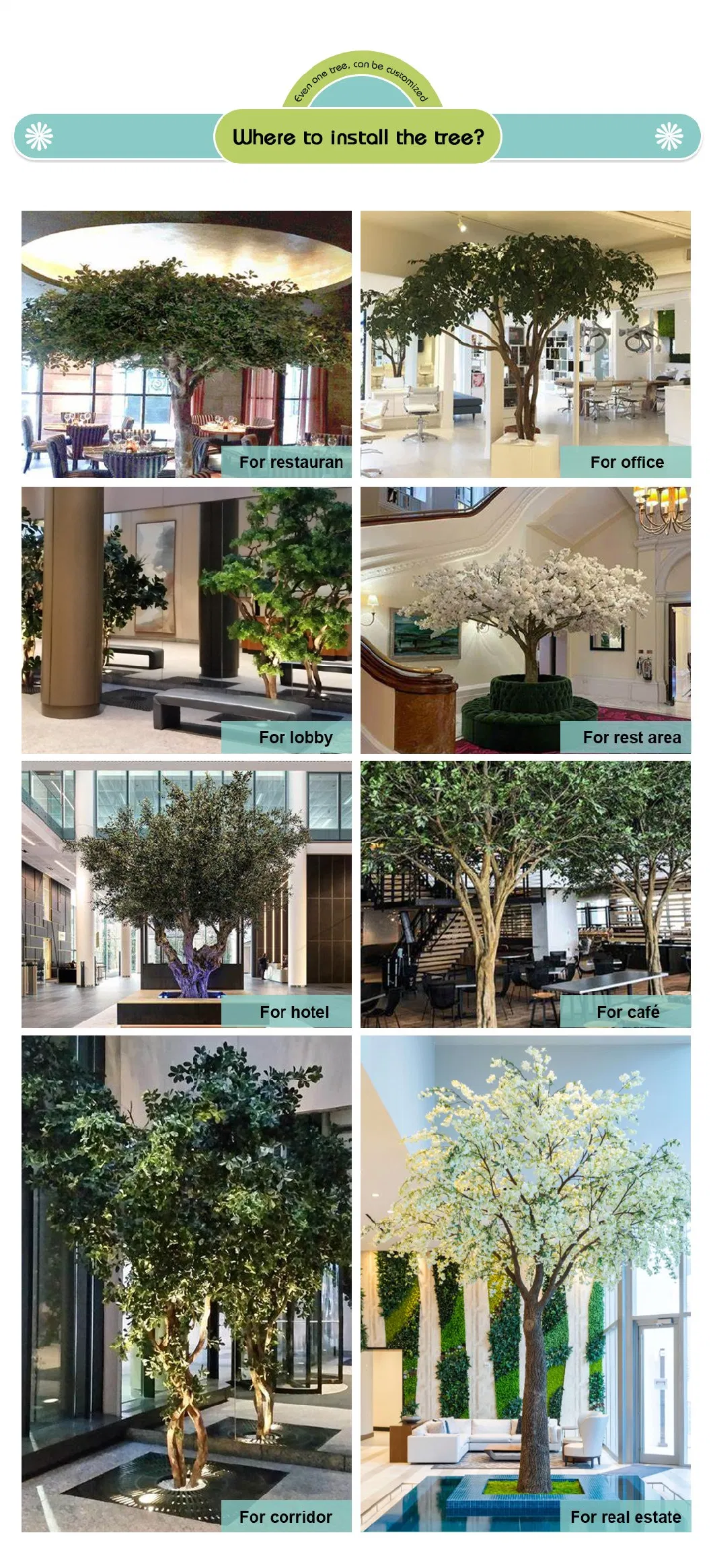 Large Tall Artificial Plastic Green Ficus Tree Plastic Artificial Banyan Tree Artificial Tree for Indoor Outdoor Decor