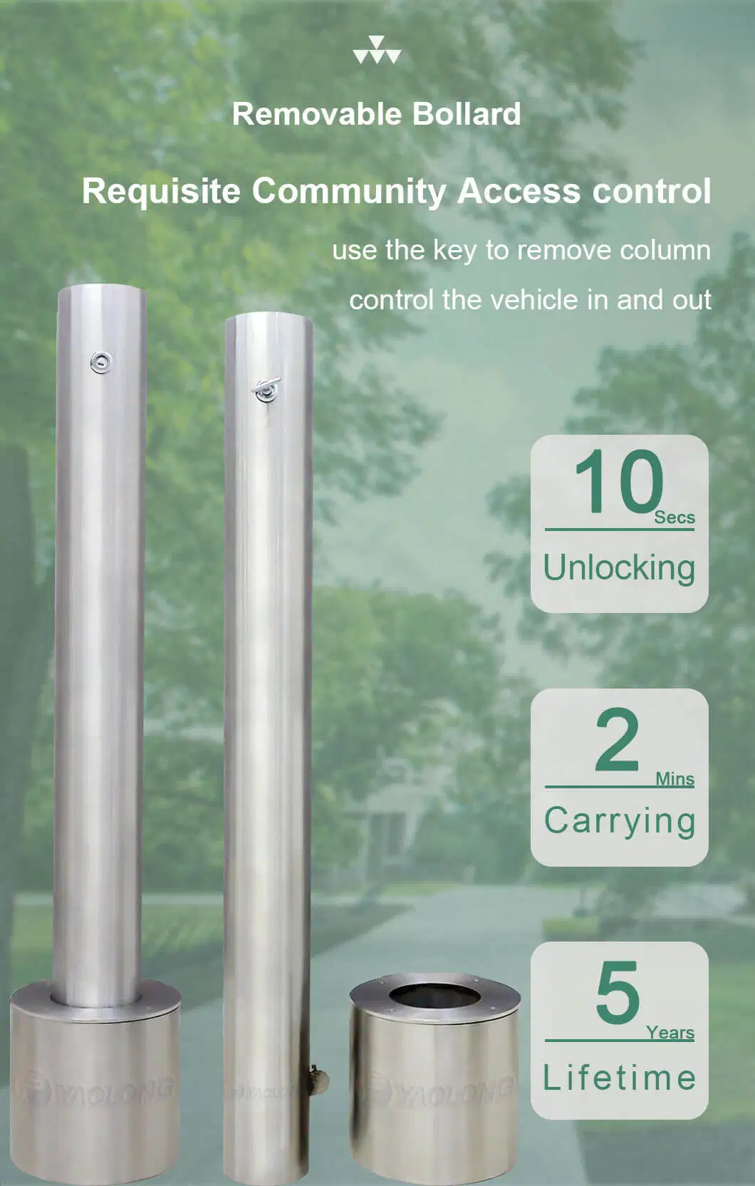 600mm Easy Mounting Stainless Steel Access Control Bollard