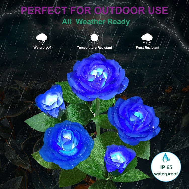 3 Heads Rose Flower Shaped Light Solar Powered Outdoor Landscape Garden LED Lighting