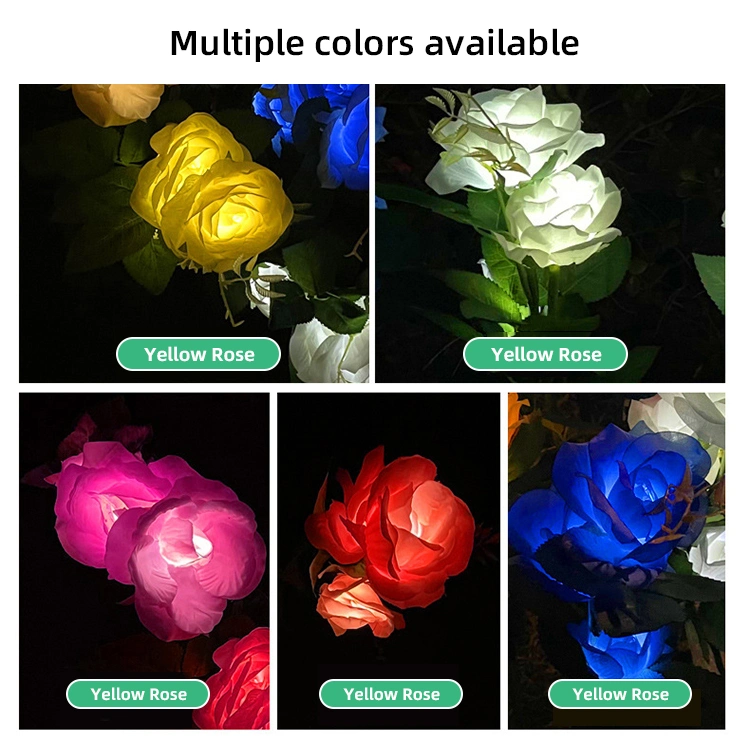 3 Heads Rose Flower Shaped Light Solar Powered Outdoor Landscape Garden LED Lighting