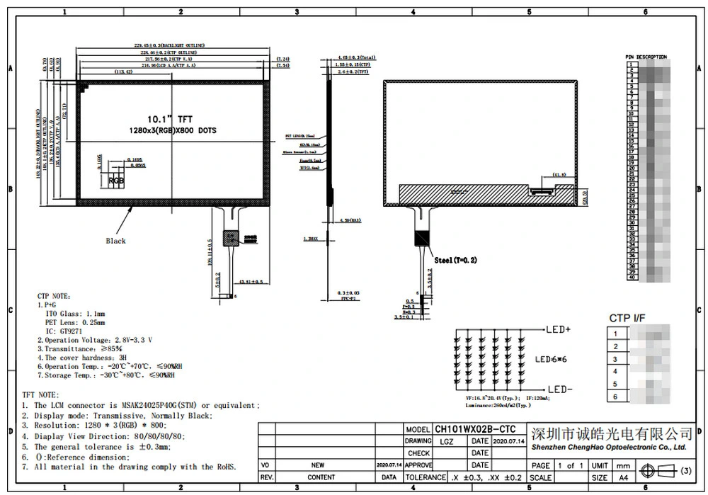 Shenzhen Manufacturer Sunlight Readable 1280X800 Pixels 10.1 TFT Display Screen for Smart Home