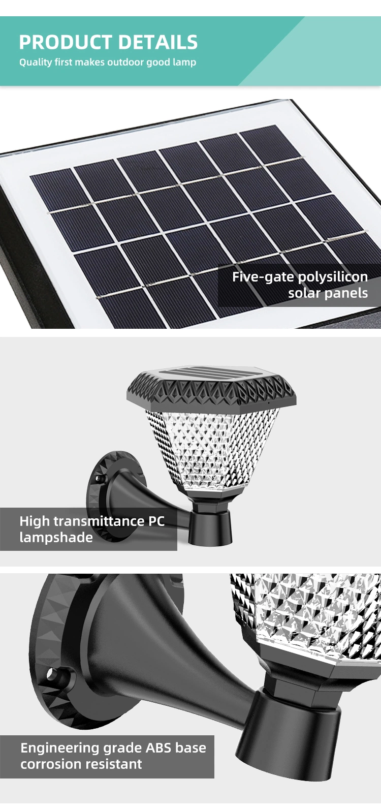 Hot Sale Waterproof Solar Column Headlight Solar Light Solar Lighting Column