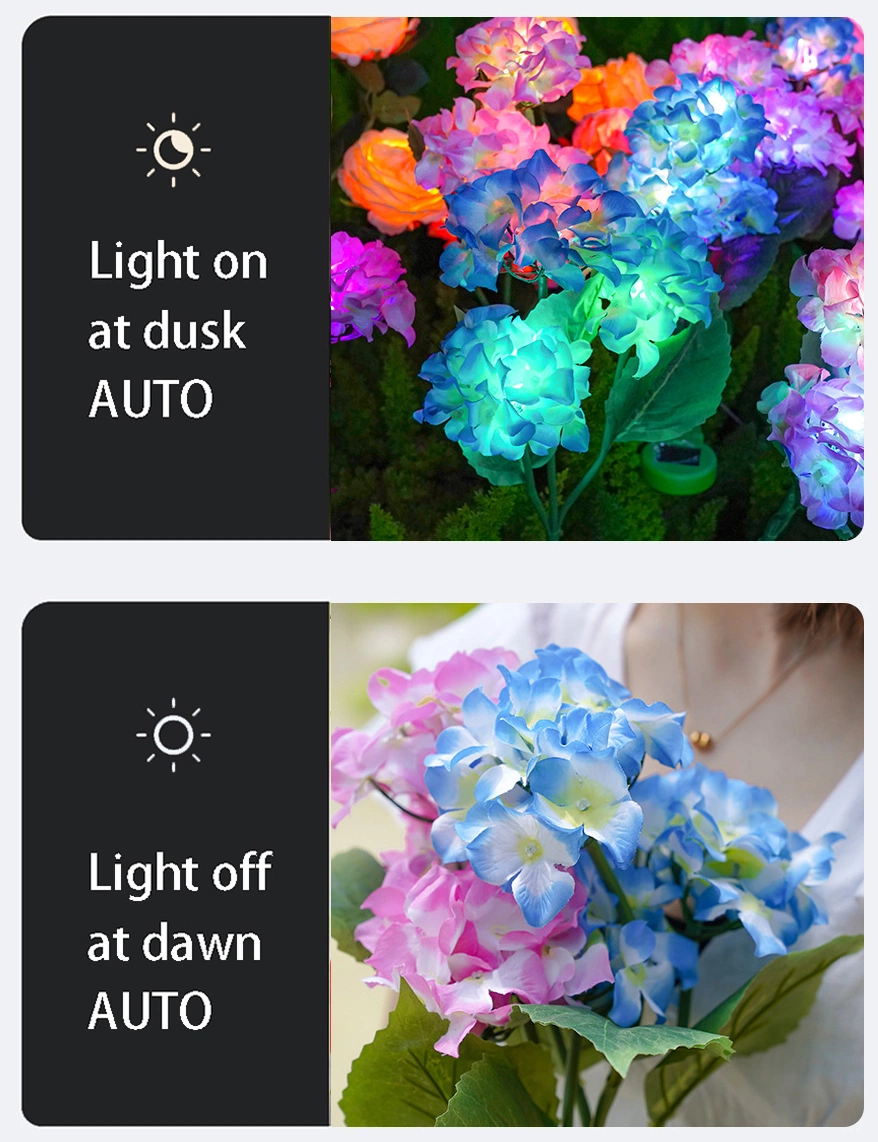 Outdoor IP65 Waterproof Hydrangea Flower Solar Powered Garden Stake Lights for Landscape Decorative