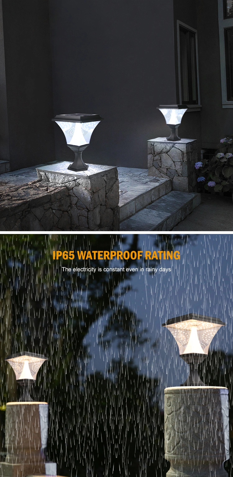 Residential Photocell Post Bollard Waterproof Outdoor Round IP65 LED Solar Pillar Light