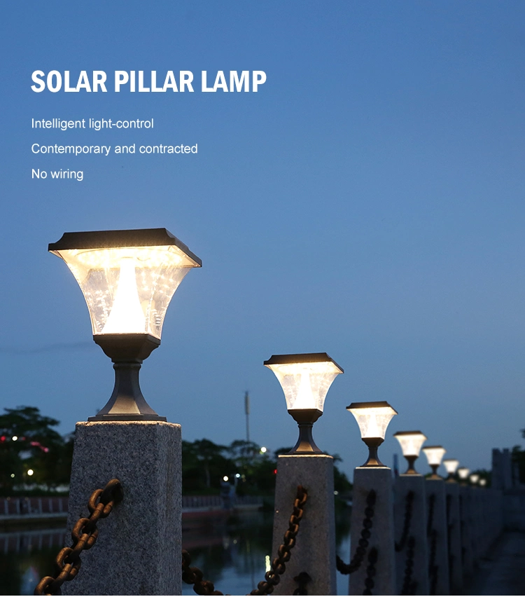 Good Service Decorative Post Aluminum Garden Park Bollard Gate Outdoor IP65 10W LED Solar Pillar Light