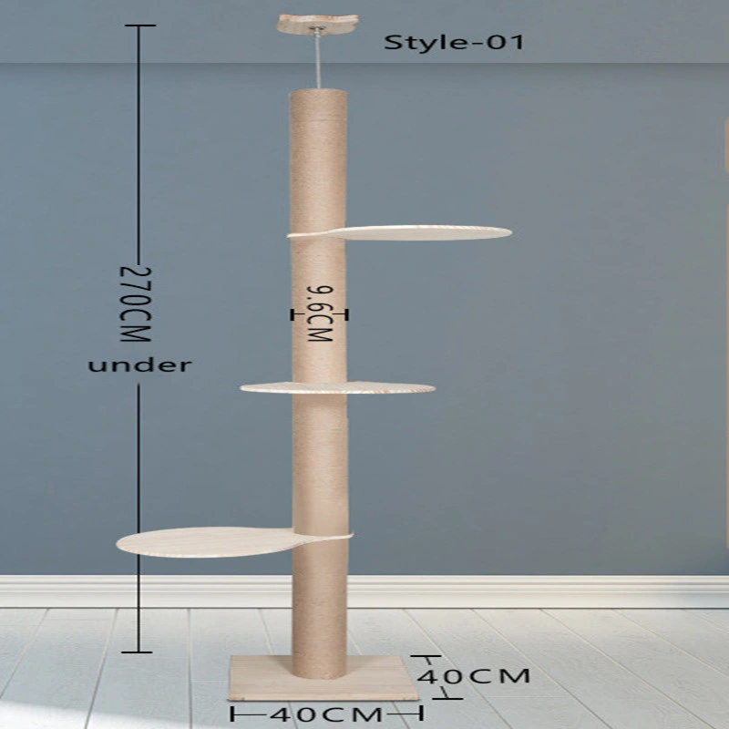 Pet Cat Product Tall Modern Wood Gray Floor to Ceiling Multi-Level Cat Tower Wood Cat Tree