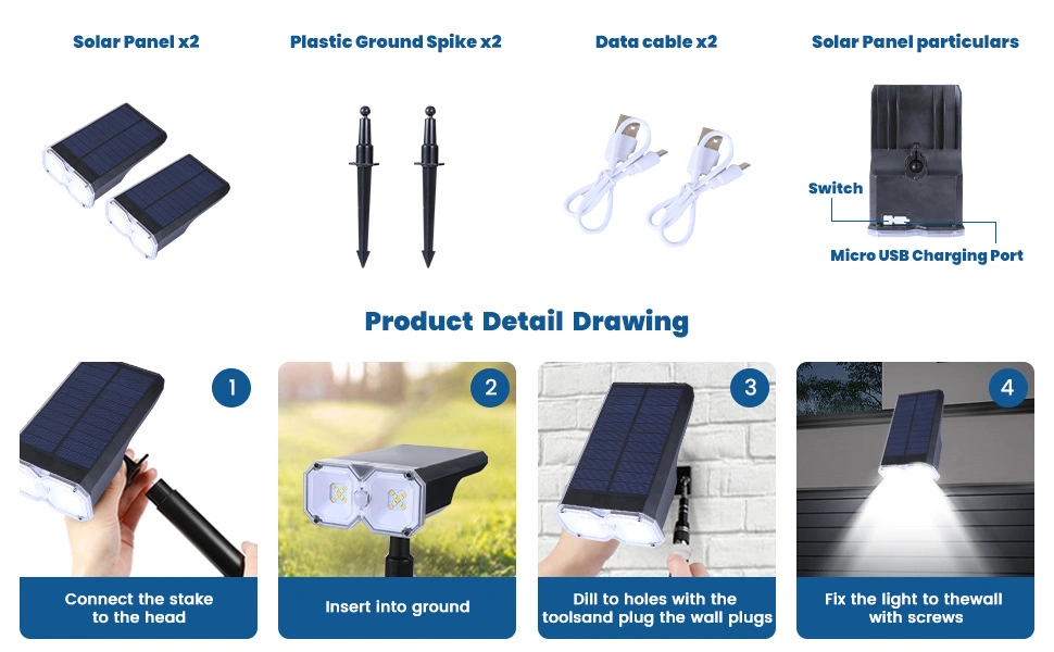2023new Waterproof Outdoor Motion Sensor Solar LED Spike Garden Lawn Spotlight
