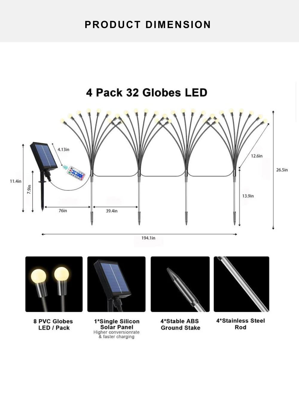 Garden Landscape Plant Flower Decorative 4 Pack 32 Globes LED Solar Firefly Light