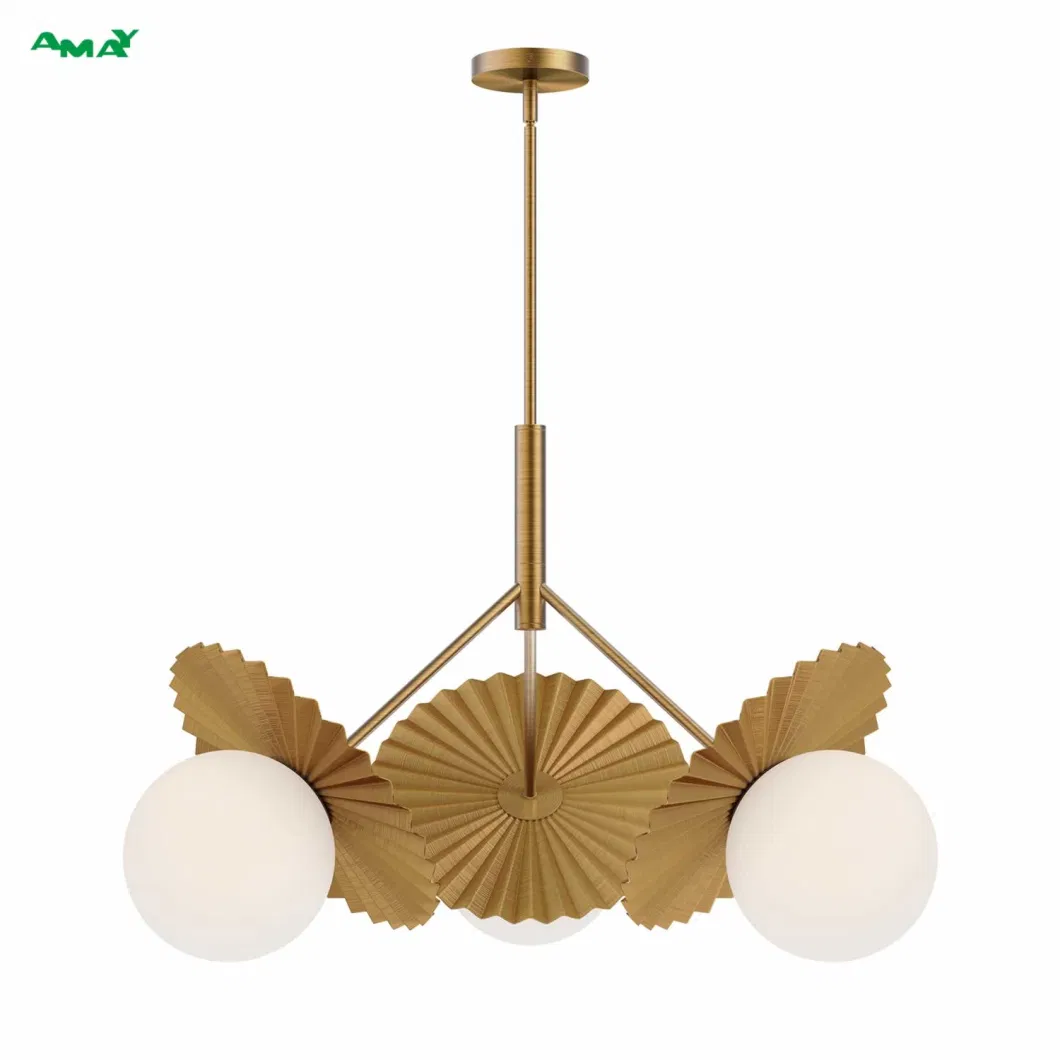 Pleated Decorative Disk Global Glass Golden Kithen Haning Light Pendant Lamp