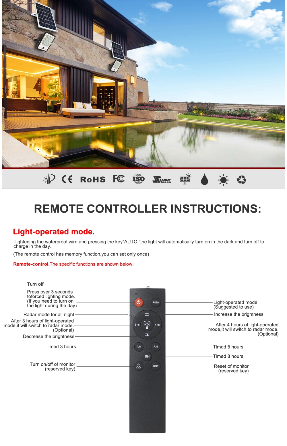 Intelligent Light Control Factory Price Solar Powered Flood Lights with Remote Control