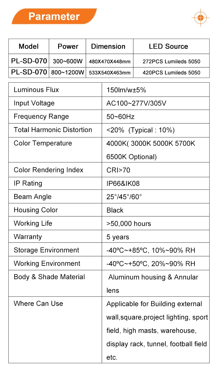 Lumileds LED Chips 500W AC85-277V 75000lm High Quality Stadium Lighting Sport Light LED Flood Light