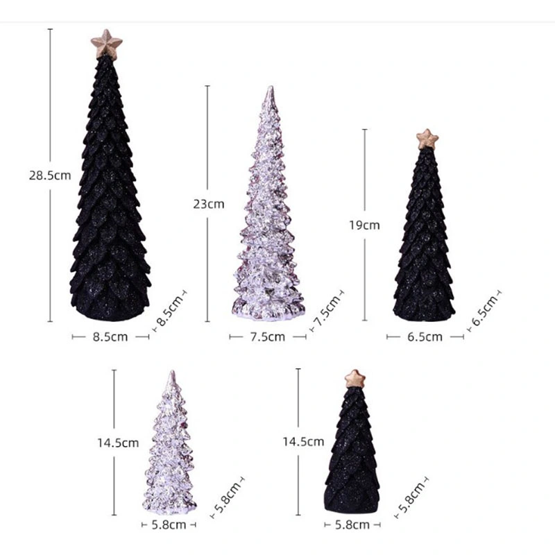 Silver and Black Resin Glittered Christmas Trees- 5.7 Inches to 11.2 Inches Tall