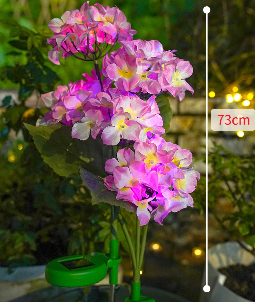 Outdoor IP65 Waterproof Hydrangea Flower Solar Powered Garden Stake Lights for Landscape Decorative