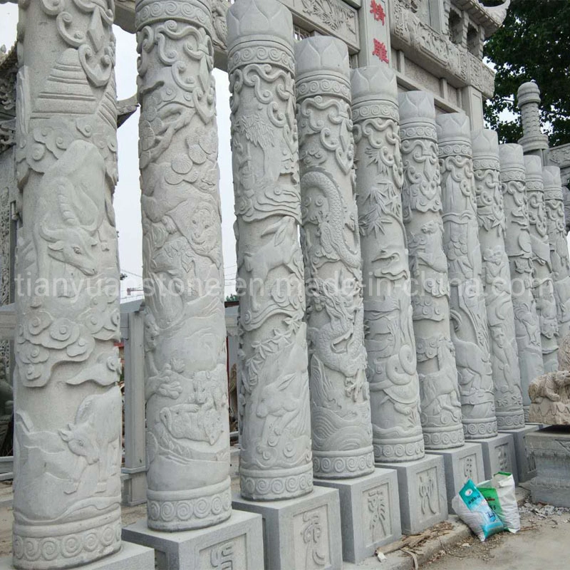 Chinese Temple Garden Anqitue Natural Granite Stone Large Dragon Relief Carving Pillars Big Gate Decorative Columns Sculpture
