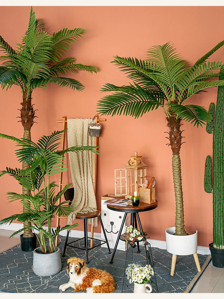 European Ins Hot Style Decoration Artificial Potted Plant Tall Palm Plant Bonsai Palm Tree for Hotel Garden Decoration