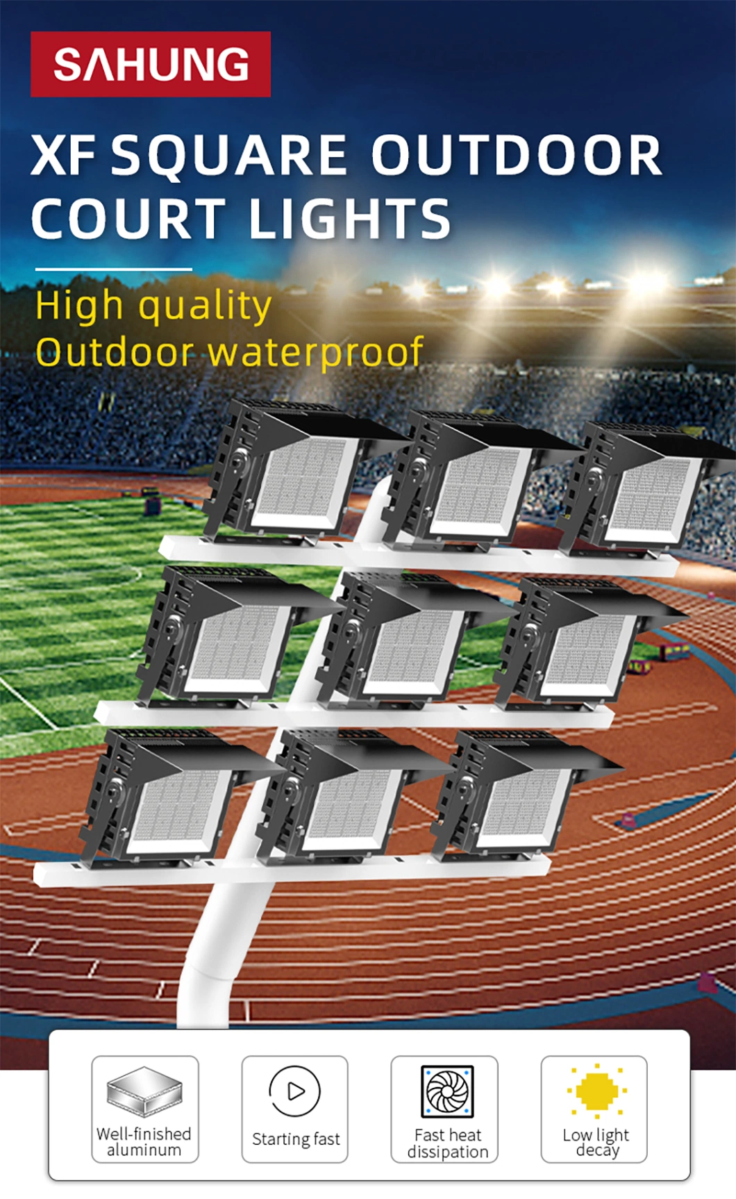 China Manufacturer Factory Waterproof IP65 140lm/W 300W 1000W 1200W Outdoor Sport Projector Football LED High Mast Football Stadium Flood Lamp Lighting Light