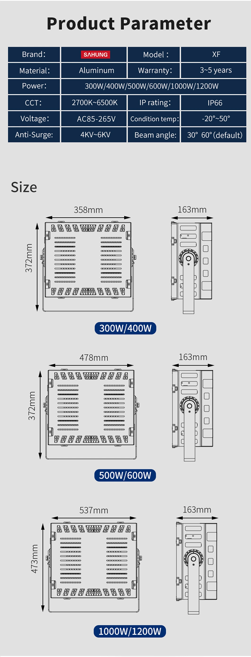 Manufacturer IP65 300W Sport Outdoor Football LED High Mast Stadium Flood Light Lighting