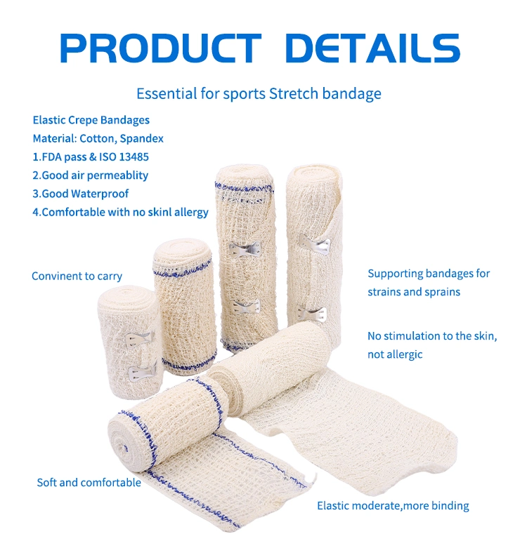 Medical Elastic of Crepe Bandage with Spandex Cotton Fabric Elastic Crepe Bandage