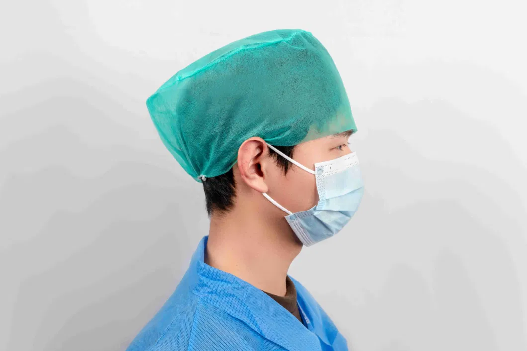 Hand-Made Back Elastic Rubber Non-Woven/SMS Disposable Medical Use Doctor Cap