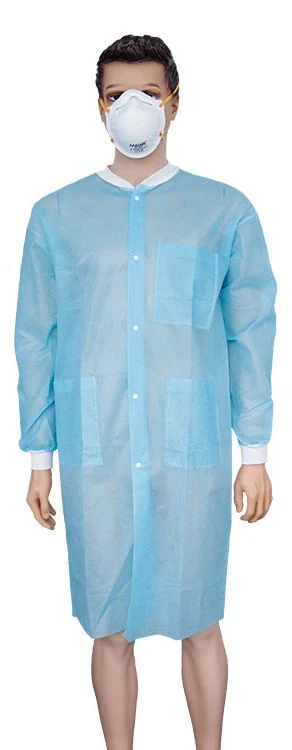 Hot Sale Disposable Non Woven Lab Coat PP Medical Acid Resistant Lab Coat with Knit Cuff