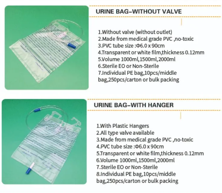 Disposable Urine Bag 2000ml Economic Urine Bag with T-Valve Pull-Push