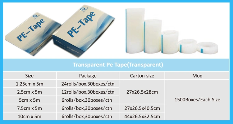 Direct Manufacture Medical Adhesive Tape/ Surgical Transparent Tape Roll/PE Tape Roll 1&quot;/2&quot;/3&quot;/1.25cmx/2.5cm/5cm/10cm