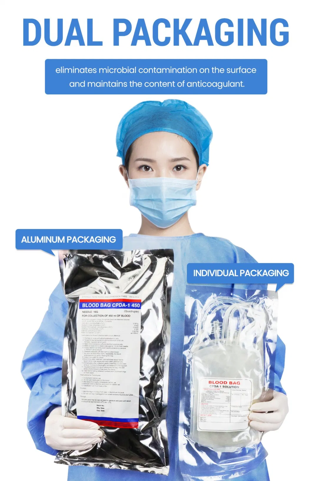 High Quality Low Price Single Plastic Blood Bag Medical Disposable Blood Bag