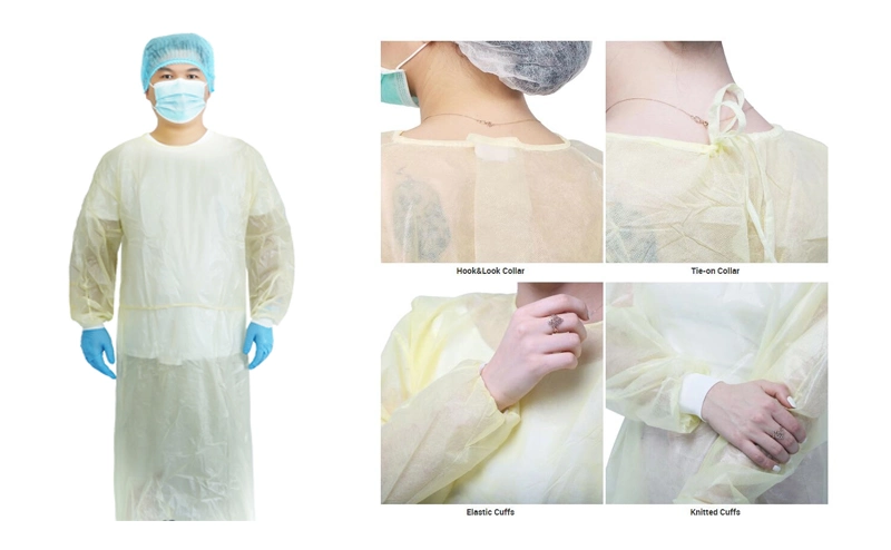 Hubei Non Woven PP SMS Disposable Isolation Gown 45GSM with Ties on Neck and Waist for Hospital