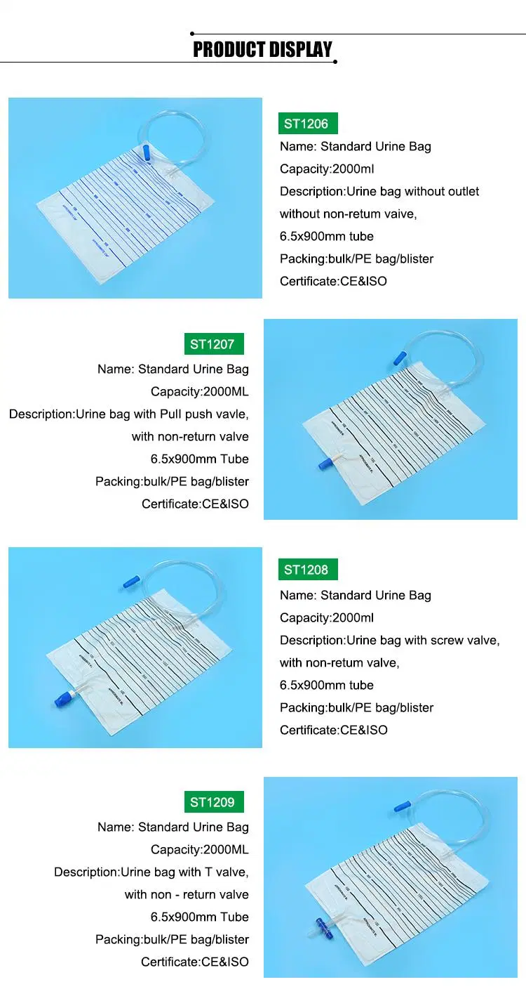 CE Certificated Disposable Urine Collection Bags with Push Pull Valve