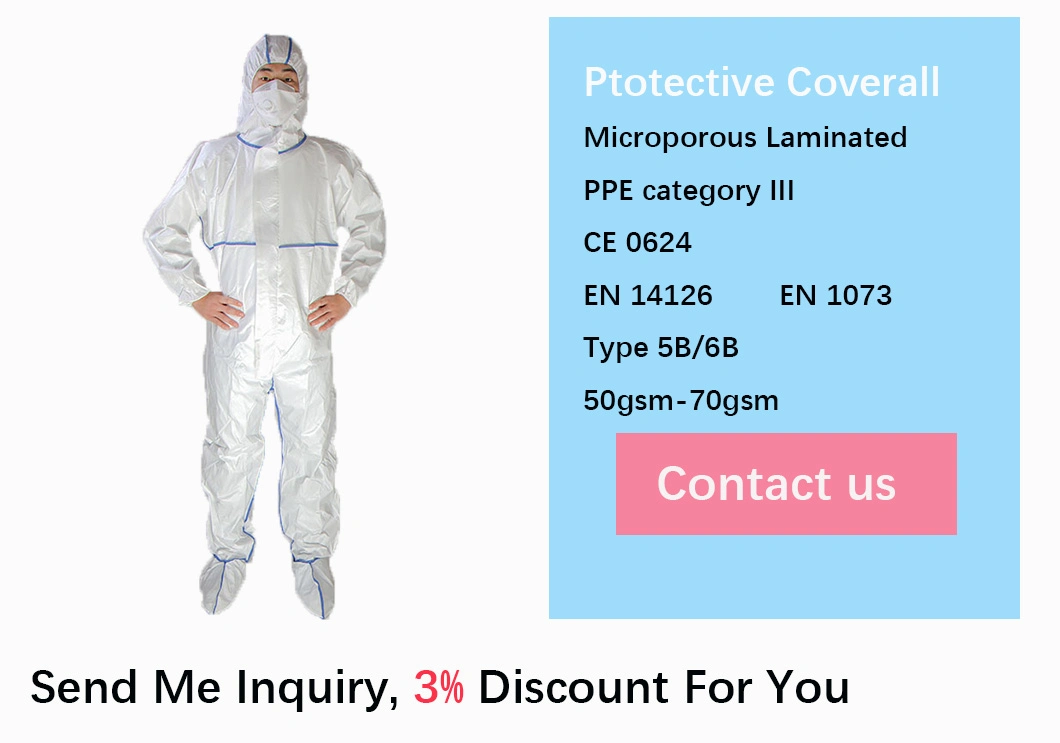 Protective Coveral Suit En 13034 and En 14126 Type 5/6 PPE Category 3 Disposable Protective Coveralls