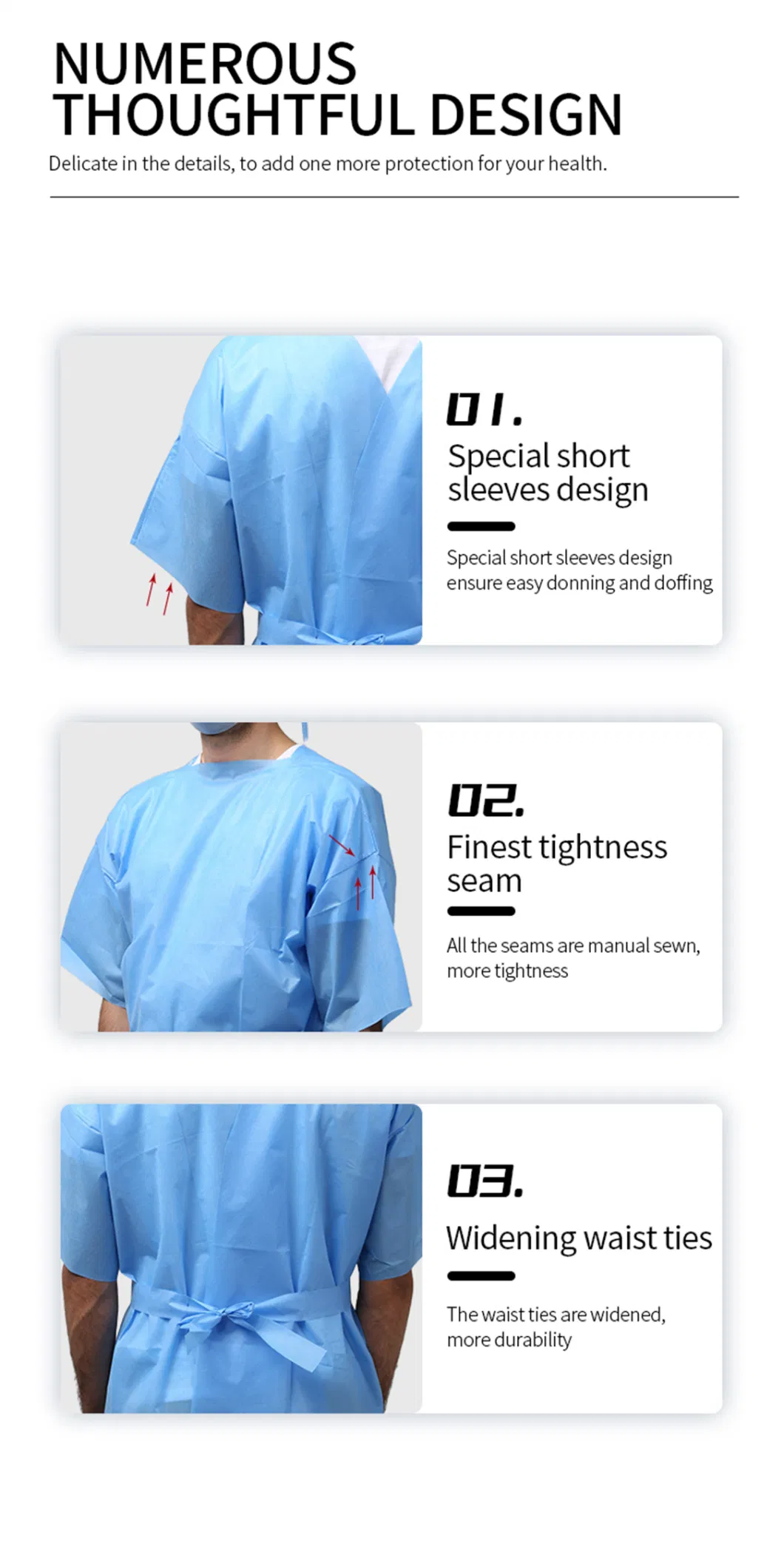 disposable non-woven short sleeves surgical gown/isolation gown protective clothing