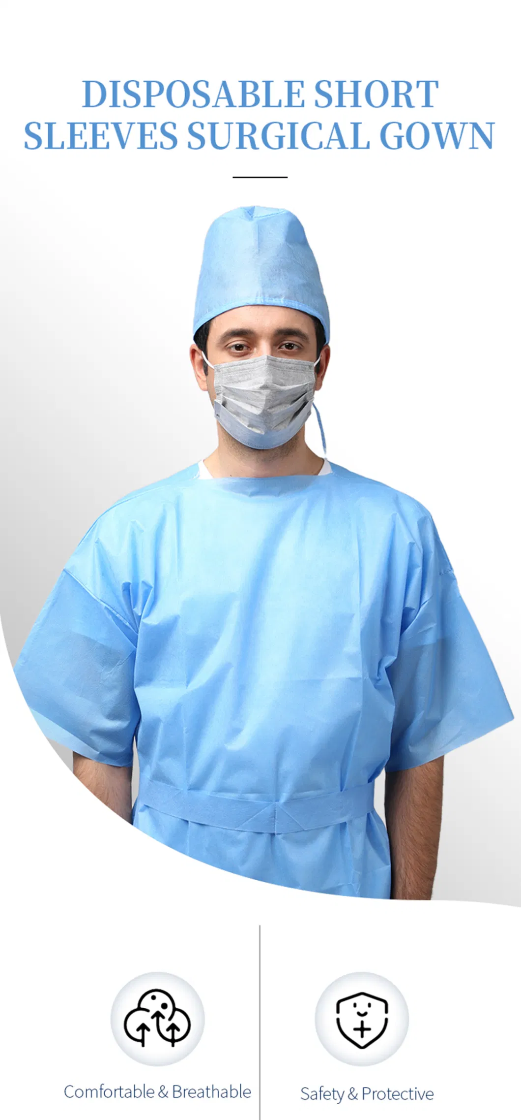 disposable non-woven short sleeves surgical gown/isolation gown protective clothing