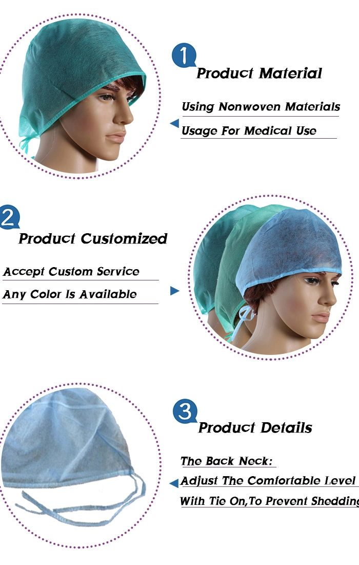 CE Certified Tie-on Protection Safety Isolation Handmade Manufacturer Healthcare Non-Woven Nurse Surgical Disposable PP Doctor Cap