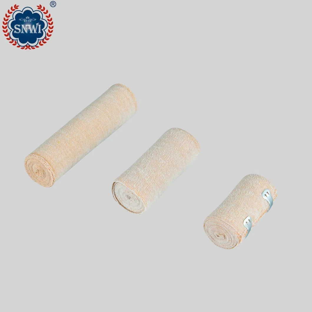 High Quality Emergency Medical Surgical Cotton Disposable Red Blue Line Spandex Crepe Elastic Bandage with Metal Clips