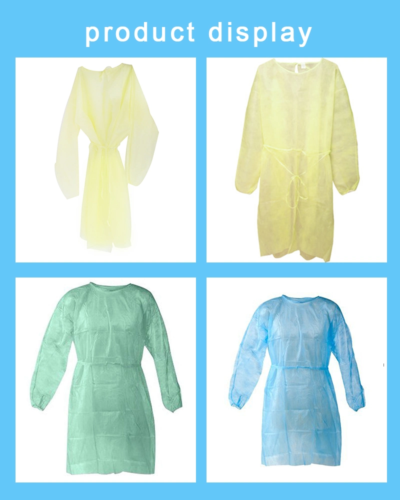 Disposable PP PE SMS Protective Isolation Gown Knitted/Elastic Cuff Safety Clothing for Lab and Hospital