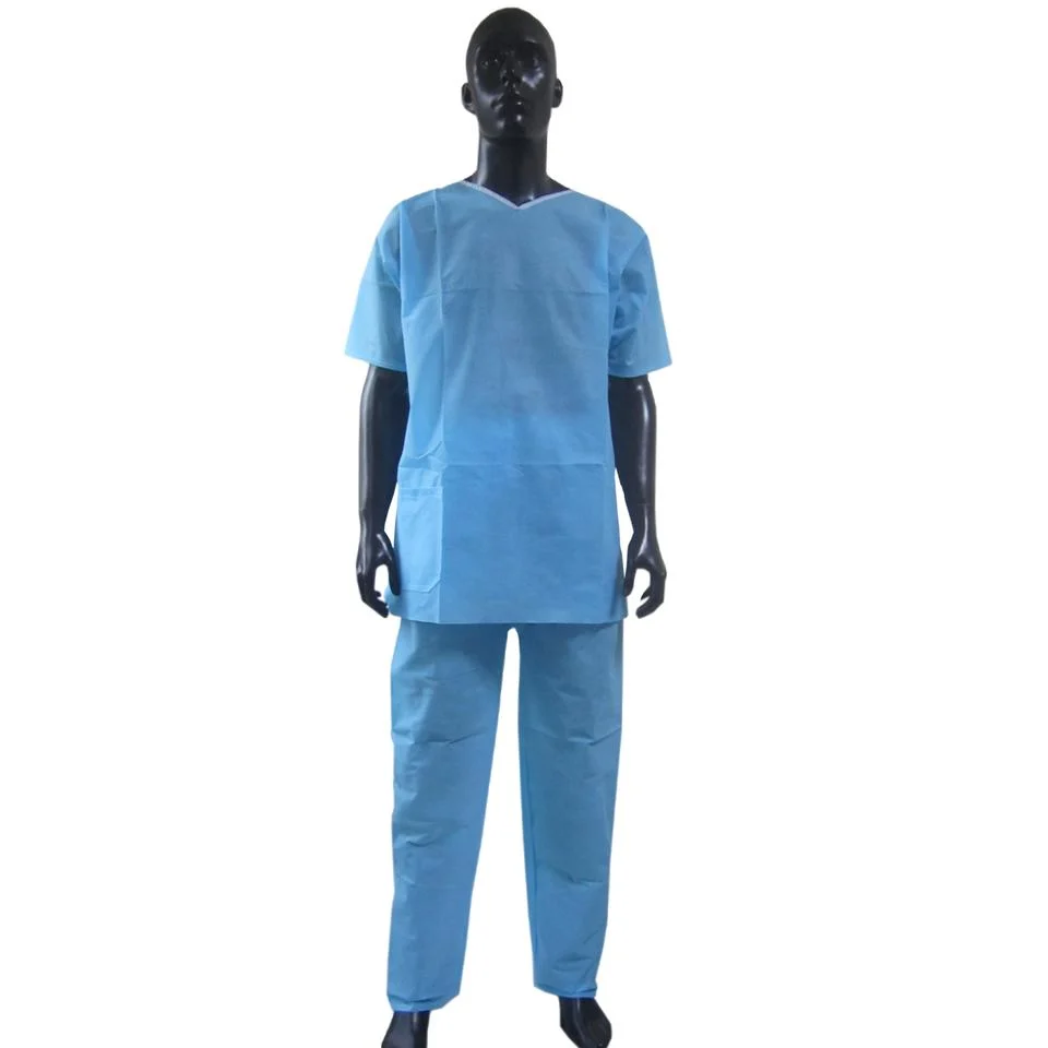 Green Color Short Sleeve Medical Hospital Men Doctor Surgical Anesthetist 100% Nonwoven Scrubs Suit