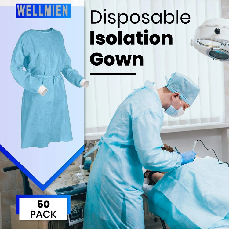 AAMI Level 2 Disposable Virus Test Medical Supply Nonwoven Surgical Waterproof Protective Clothing Medical Isolation Gown for Virus Test Lab Surgery Use