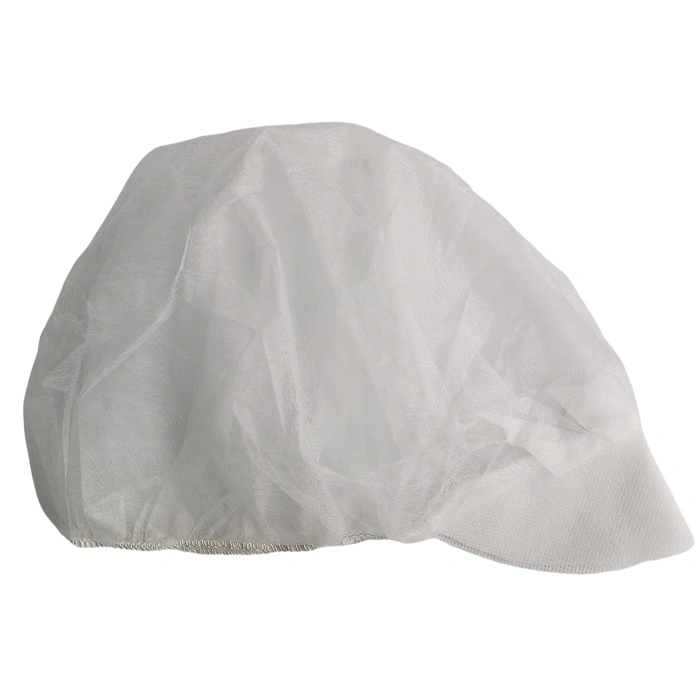 Hygienic Protection White and Blue Headwear Nonwoven Peaked Bouffant Caps PP Peak 60GSM 4 Pleats Embossed Hairnets Disposable Mob Cap with Hard Visor