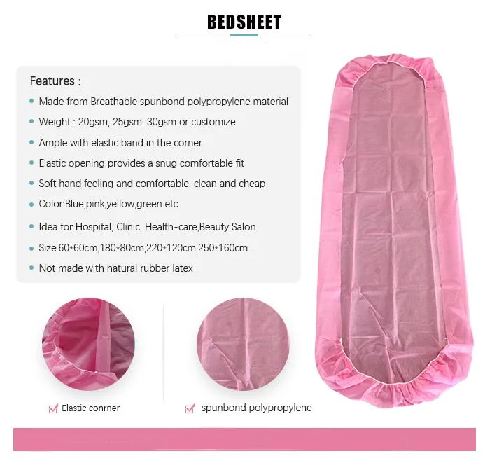 Disposable Nonwoven PP SMS Bed Cover Sheet Hospital Bed Sheets for Stretchers for SPA/Salon