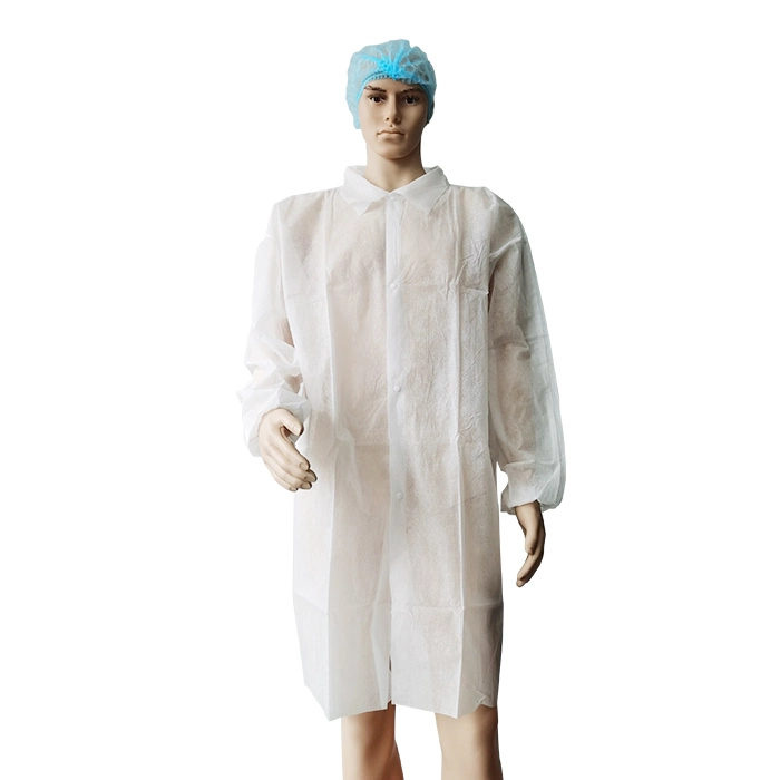 ISO13485 Approved Factory PP Non Woven Visitor Coat Dust Resistant Green Lab Coats Disposable Smocks Polypropylene PP Visit Coverall Gowns with Velcro Closure