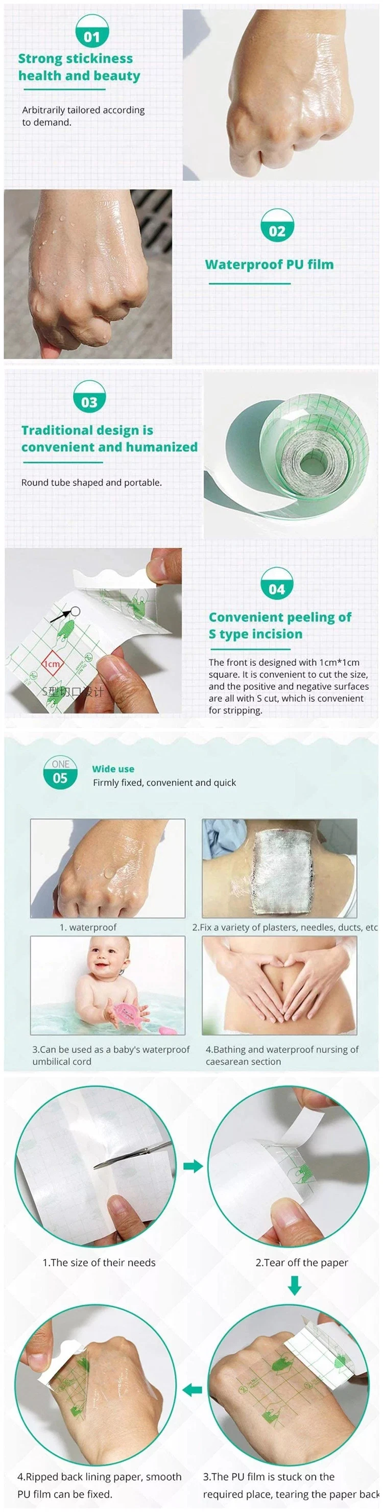 PU Transparent Waterproof Elastic Tattoo Aftercare Adhesive Bandage Roll