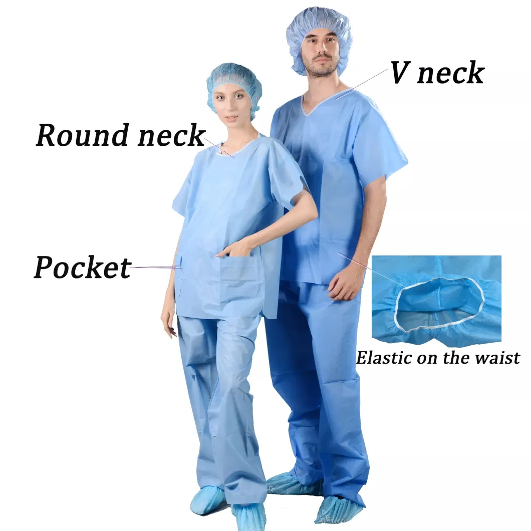 Green Color Short Sleeve Medical Hospital Men Doctor Surgical Anesthetist 100% Nonwoven Scrubs Suit