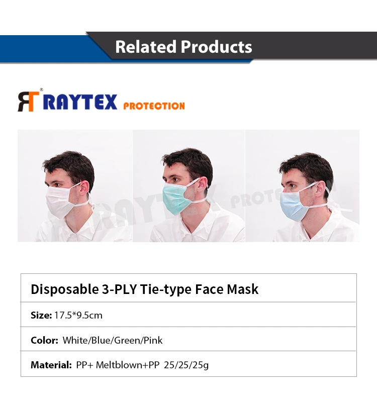 Raygard 11032 Non-Woven Disposable 3ply Tie-on Face Mask in High Quality Bfe99%