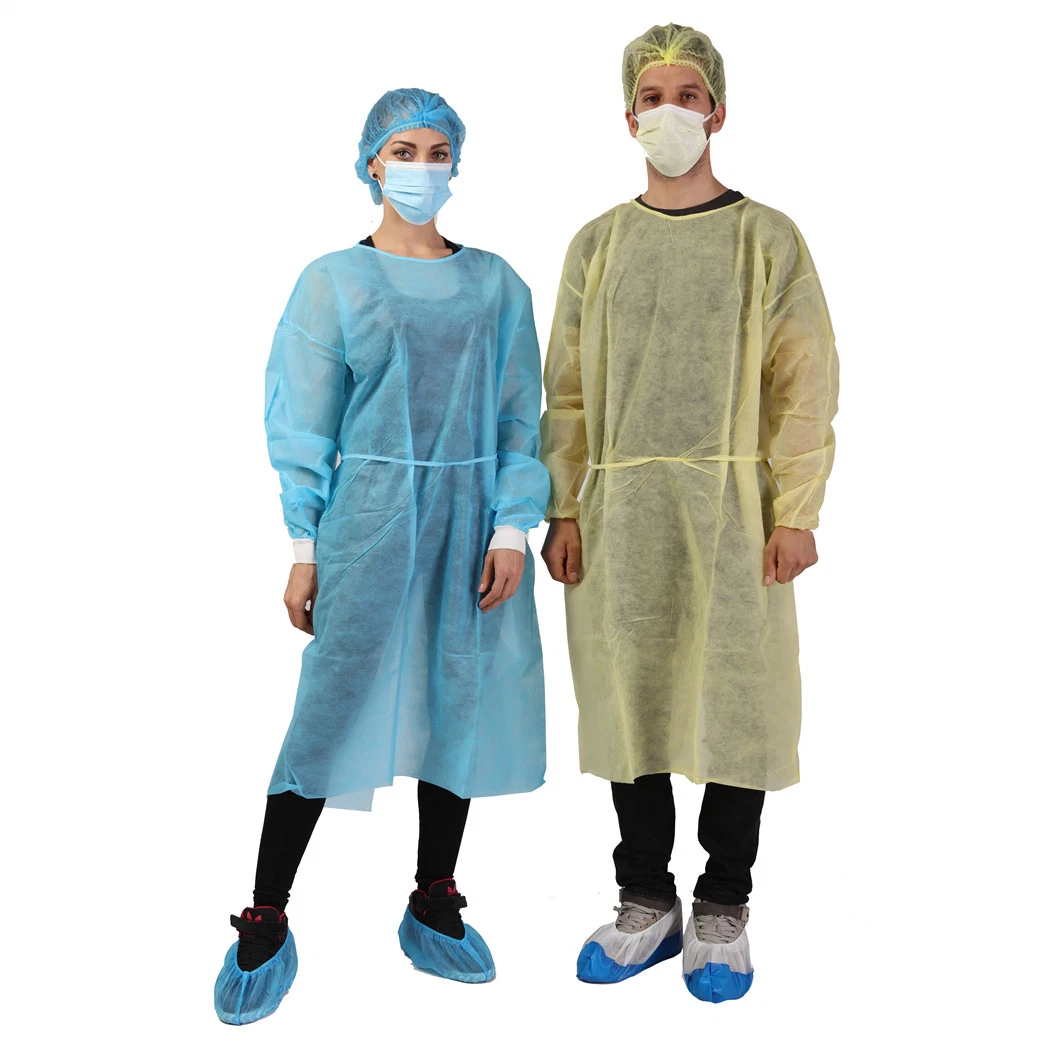 China Factory Wholesale Price Blue Yellow White 30GSM 40GSM Apron Suit PP PE SMS Disposable Medical Uniform Surgical Isolation Gown for Hospital