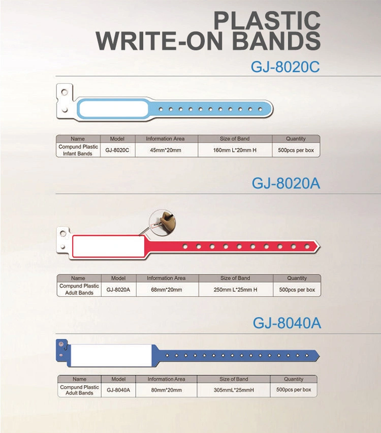 Custom Writable Plastic Vinyl Disposable Identification Medical PVC Hospital Patient ID Wristbands Bracelets
