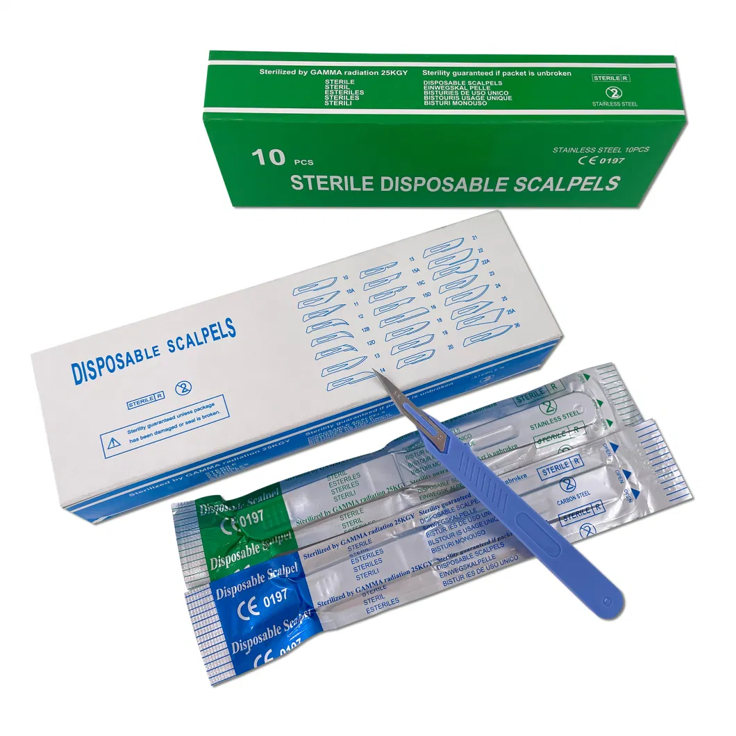 Disposable Surgical Scalpel Carbon Steel Stainless Steel Blade with Plastic Handle