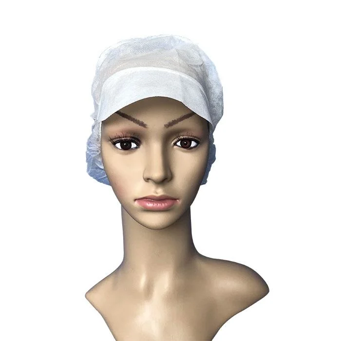 ISO13485 Food Factory PP Non Woven Nonwoven Disposable Head Peaked Worker Customized Hairnet Caps with Snood for Women From Xiantao Factory