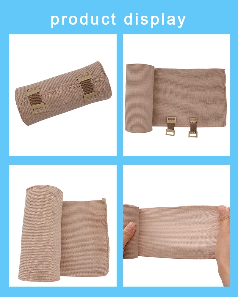 Medical Supply Weave Fabric Bandage 5*4.5m 10*4.5m Skin Color Rubber High Elastic Bandage with Aluminum Elastic Clip