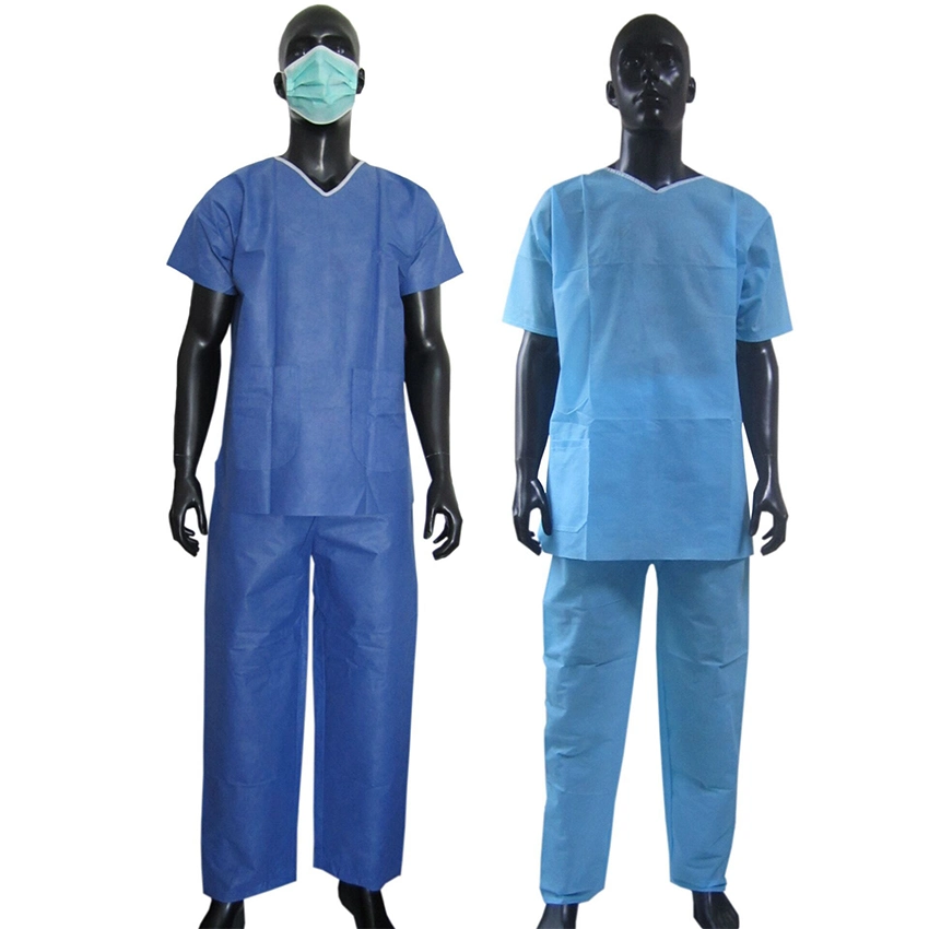 Blue Disposable Nonwoven Medical Hospital Doctor Short Sleeves Scrub Suit