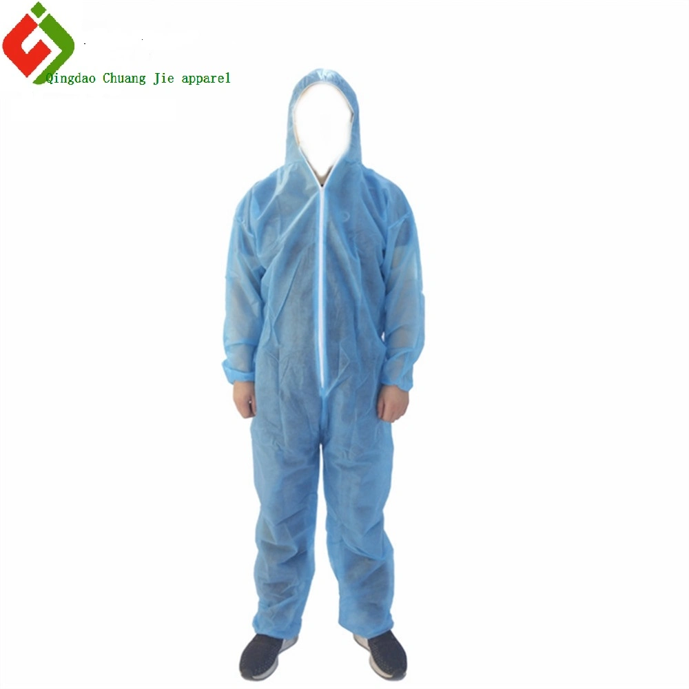 Disposable Microporous PP Safety Isolation Gown Protective Clothing Suit 50g Disposable Gown Coveralls with Elastic Wrists, Ankles and Hood Coveral